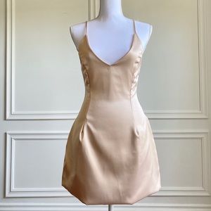 Champagne Satin Mini Deep V Dress Fashion Nova S